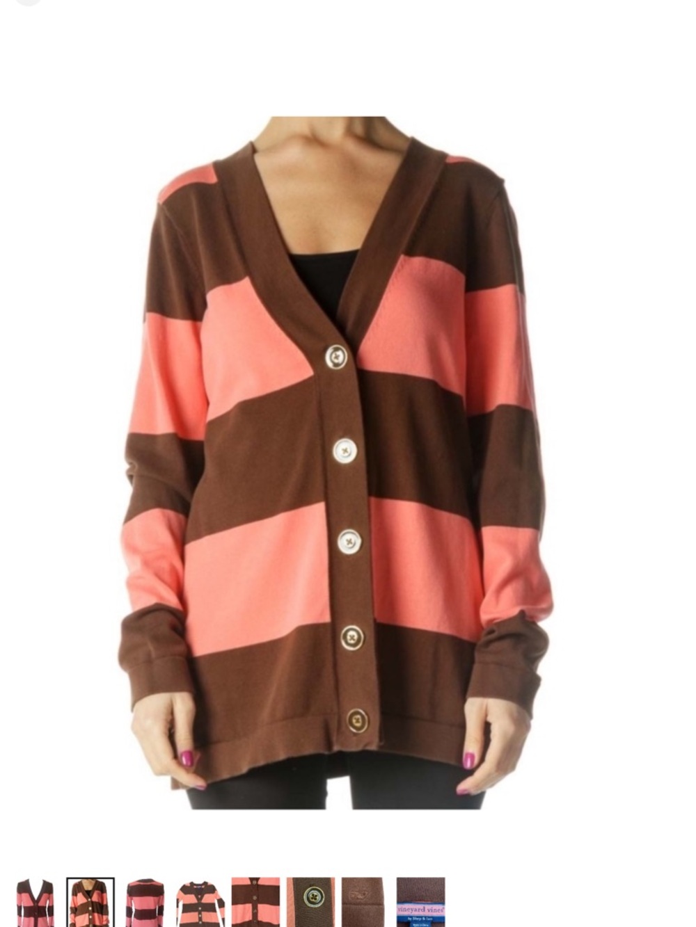 Vineyard Vines Coral & Brown Striped Button Cardigan